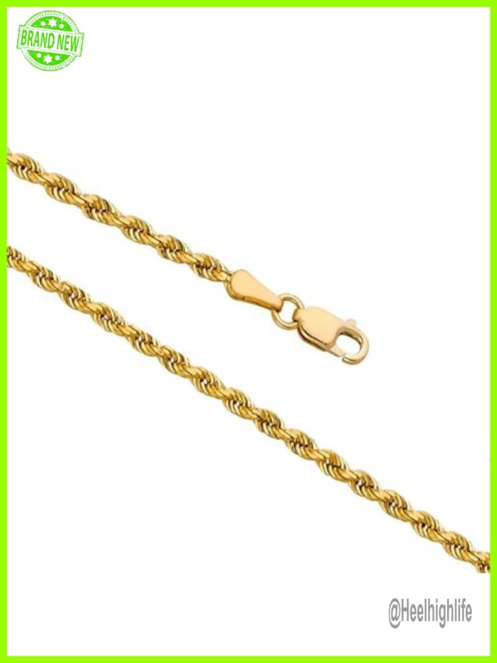 14k Yellow Gold Rope Chain Necklace Lobster Claw Clasp 2mm 20"